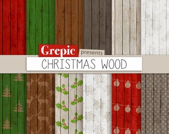 Christmas digital paper: "CHRISTMAS WOOD" backgrounds with rustic christmas backgrounds, wood grain christmas, grungy x-mas, shabby paper