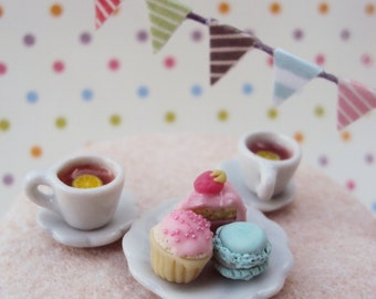 Fairy Garden Miniature Tea Set, Setting for Fairies, Dollhouse Miniature Tea