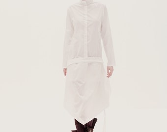 White Kaftan Dress, White Shirt Dress, Minimalist Dress, White Loose Shirt, Women's Clothing, Avant Garde Dress, Asymmetrical Dress