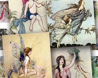 Fairies and Water Nymphs in .85 inch squares for scrabble tiles, glass marbles and more -- piddix digital collage sheet no. 405