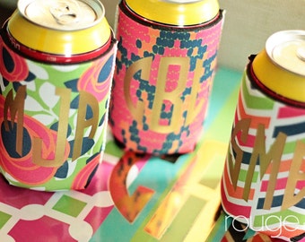METALLIC beverage insulator with gold or silver foil custom monogram