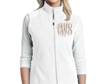 Monogram Vest, Monogrammed Fleece vest, Monogrammed White Vest, Personalized Vest, Bridesmaid, Ladies,