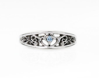 Aquamarine ring, White gold, wedding band, filigree, Aquamarine wedding, blue wedding band, blue filigree