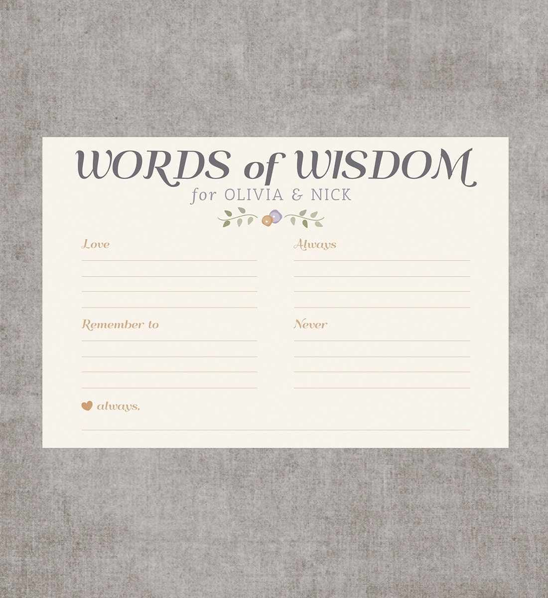 Printable Bridal Shower Words of Wisdom Game by ButterscotchStudios