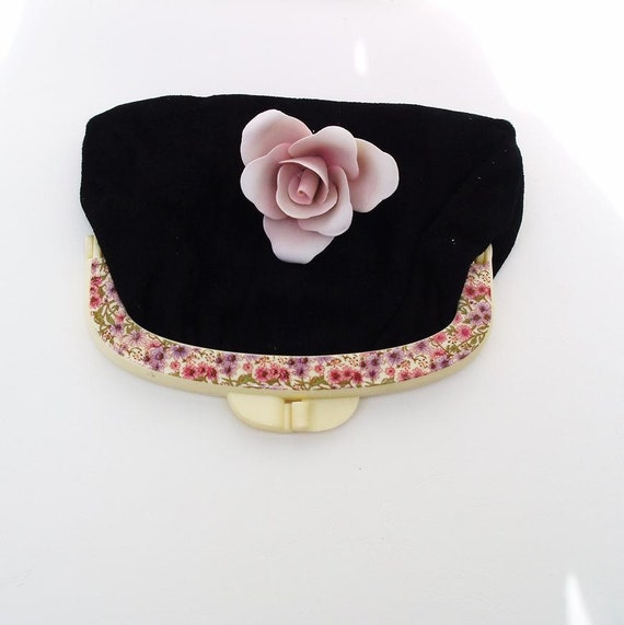 Vintage Evening Bag Black Velvet Clutch Small by WhimzyThyme