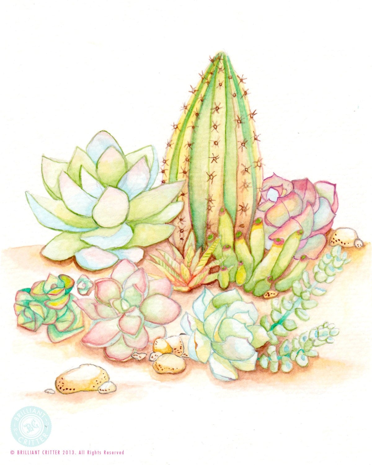 Succulent Painting Watercolor Succulent Print by BrilliantCritter