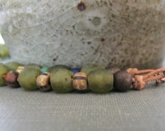 Copper Necklace, Recycled Glass, Glass Necklace, Olive Green, Mulicoloured Glass, Copper Chain, Copper Jewelry, Glass Jewelry