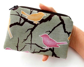 LIMITED Padded Zipper Pouch Coin Purse ECO Friendly Japanese Import Rare Songbirds on Green