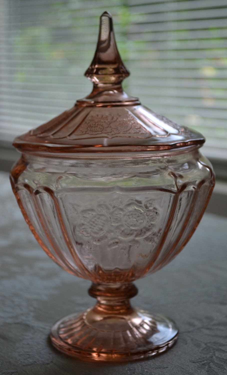 Pink Depression Glass Candy Jar Mayfair Open Rose Pattern