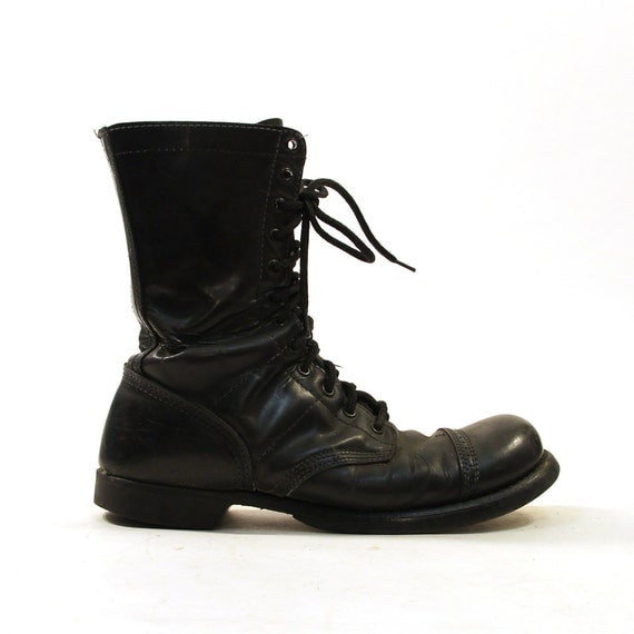 90s Combat / Work / Military Boots / Black Leather / Men's
