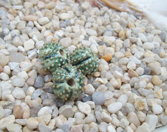 3 Gunmetal green Sea Urchin beads 5/8" for jewelry creations handmade ceramic porcelain - by Earth N Elements Pottery
