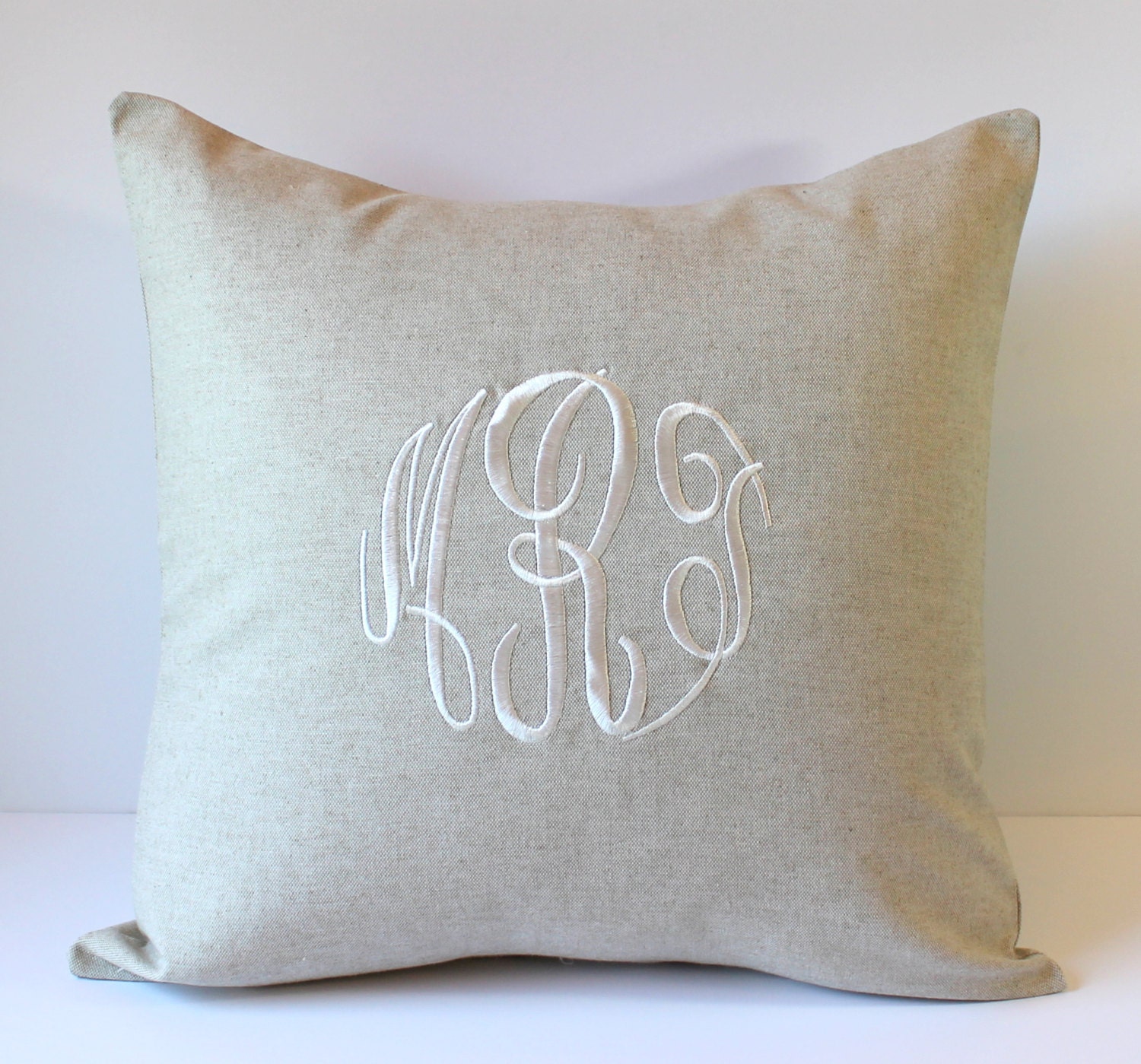 Decorative Monogram Pillow Cover. NATURAL LINEN. Personalized