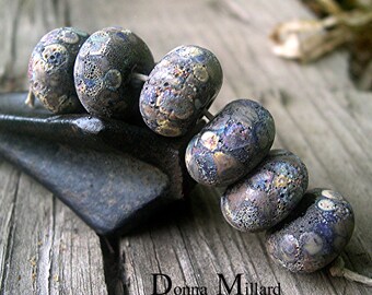 HANDMADE LAMPWORK GLASS Bead Set Donna Millard rustic relic assemblage black brown gold autumn fall winter