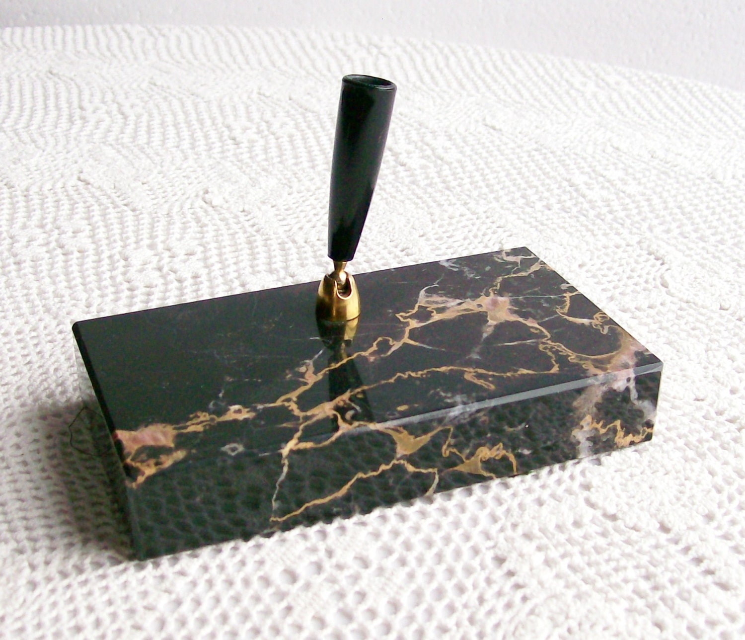 Vintage Desk Pen Holder Black Marble Art Deco Home Decor