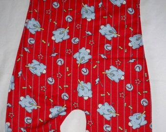 Full Coverage Overall Baby Bib, Red with Elephants Playing Baseball, Sz. Large, 2 years.
