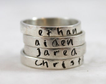 Mother's Day Personalized Ring, Stacking Rings, Solid Sterling Silver, Personalized Jewelry, Custom Hand Stamped, custom name