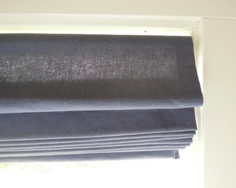 Ready-Made Classic Roman Shade, Window, Hemp/Cotton, Indigo Blue Blind