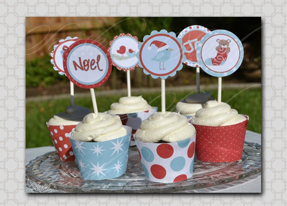 Christmas Cupcake Wraps AND Toppers - Winter Holiday - INSTANT DOWNLOAD