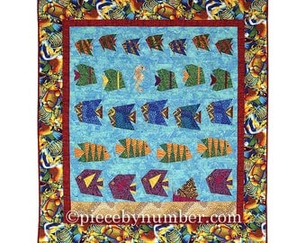 Schools of Scrappy Fish Quilt Pattern, paper pieced quilt patterns, throw quilt patterns, animal patterns, fish patterns, ocean patterns
