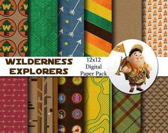 Disney Wilderness Explorers - Up - Inspired 12x12 Digital Paper Pack for Digital Scrapbooking, Party Supplies, Invites - INSTANT DOWNLOAD