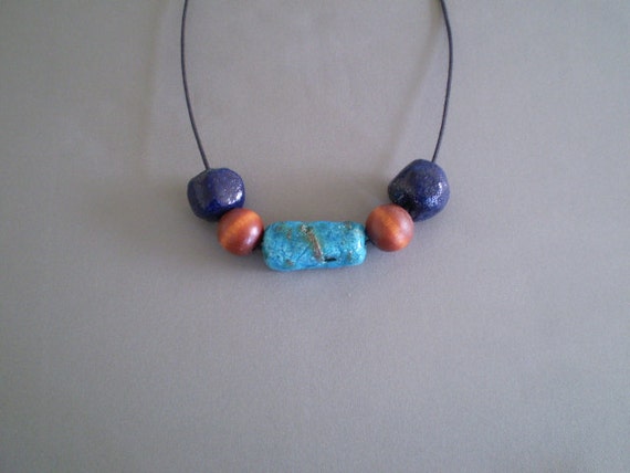 Faience or Egyptian Paste & Wood Beads 23-inch Necklace