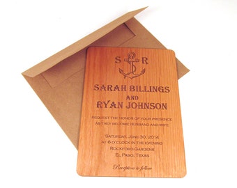 Anchor Wooden Wedding Invitation - Real Wood - Nautical Themed Wedding Invitation