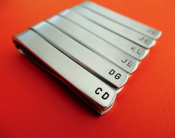 Set of 6 Personalized Tie Clips - Initials - Custom stamped tie clips - Wedding party tiebars