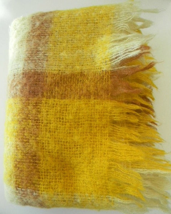 vintage wool yellow gold blanket by pillowhappy on Etsy