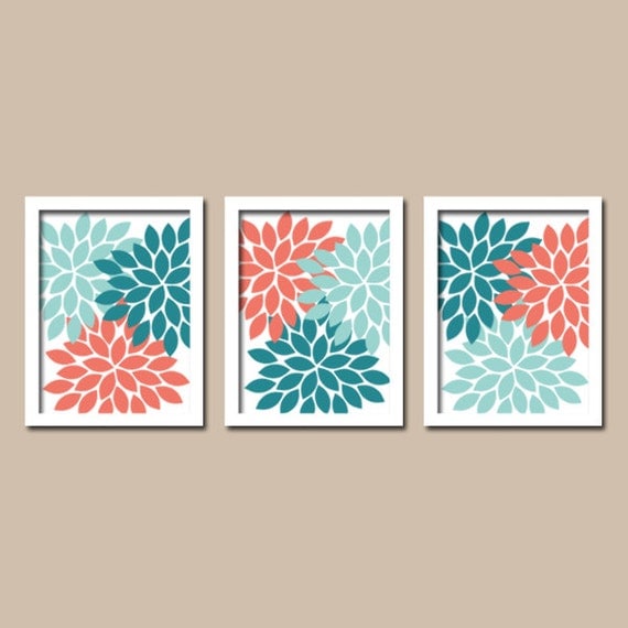 Bathroom Decor Teal Coral Aqua WALL ART CANVAS or by TRMdesign