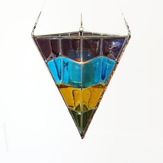 Chevron Fused Glass Lantern Stained Glass Hanging By Wishartglass 7016