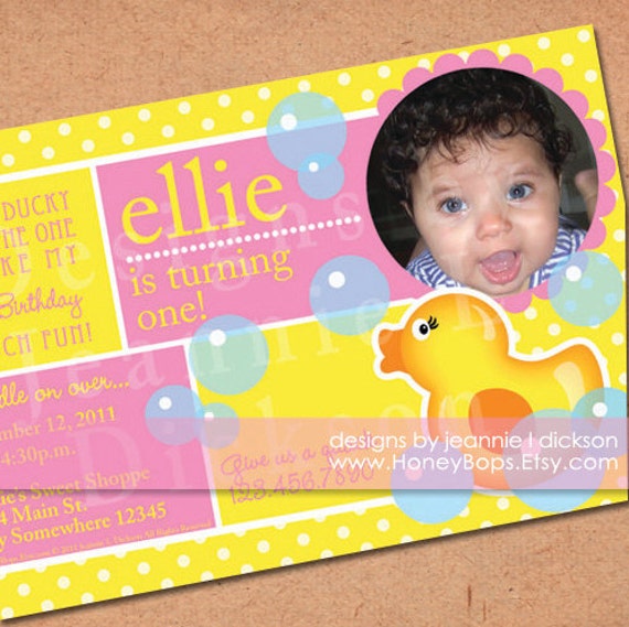 Rubber Ducky Invitation for your next Birthday Party in Pink, Blue or Brown - DIY JPG file Il_570xn