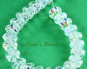 25 Crystal AB Flower Czech Glass Beads 8mm x 6mm
