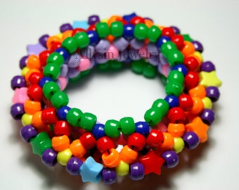 3D Star Kandi Cuff Neon Rainbow Bracelet Disc Style Rave