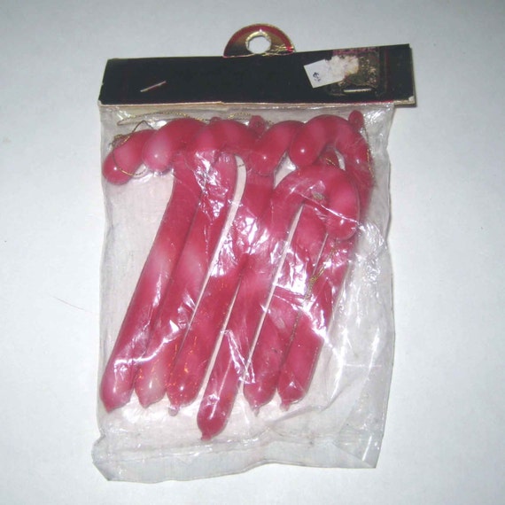 Vintage Christmas Red Plastic Candy Cane Ornaments in Original Package ...