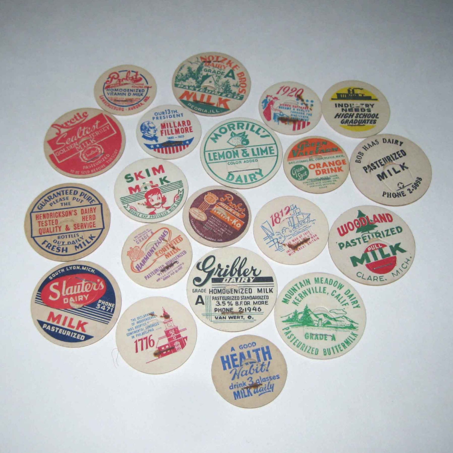 Assorted Vintage Milk Bottle Caps Set of 20 by grandmothersattic