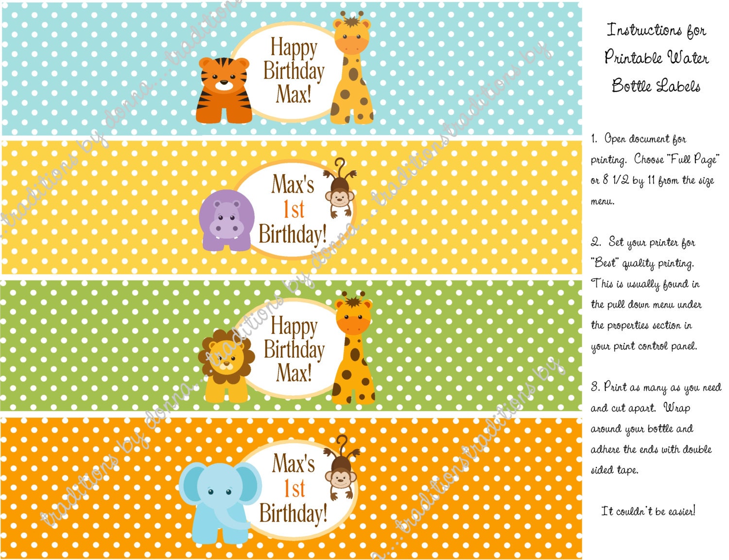 baby jungle animals personalized water bottle labels printable