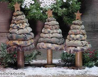 Primitive Christmas Yo Yo Trees 3 Sizes Instant Digital Download E-Pattern ET