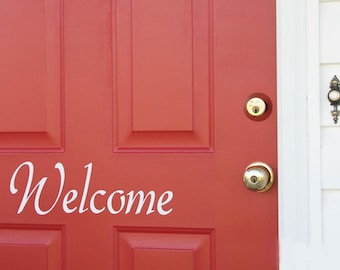 Welcome Front Door Decor Vinyl Decal, Door vinyl, Door Lettering, Door quote decal, window Decal, office entry sign sticker