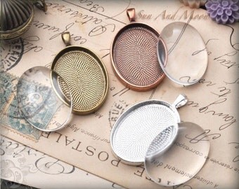 10 DiY Kits ~ Craft Pendant Kit ~30x40 Oval Setting Pendant Tray Blanks ~ Cabochon Settings ~ Beautiful Photo Jewelry Supplies And Keepsakes