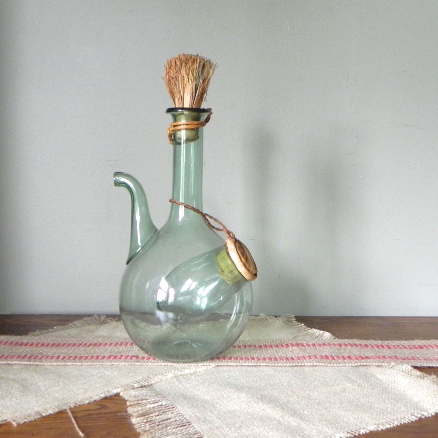 Vintage Italian wine decanter carafe light green by jollytimeone