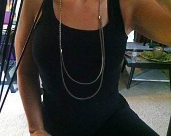 Long Recycled Vintage Silver Zipper Necklace