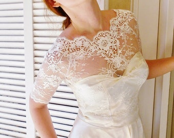 CAMILLA bridal lace top whitelace top white lace blouse bridal bolero jacket wedding bolero