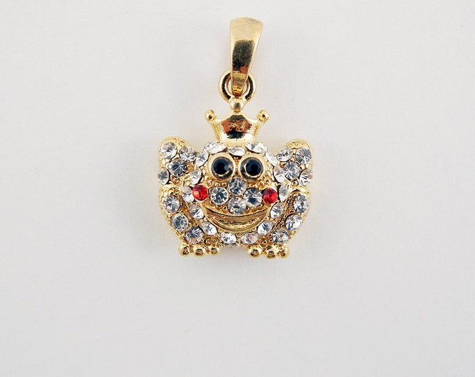 Small Gold-tone Frog Pendant Rhinestone Encrusted