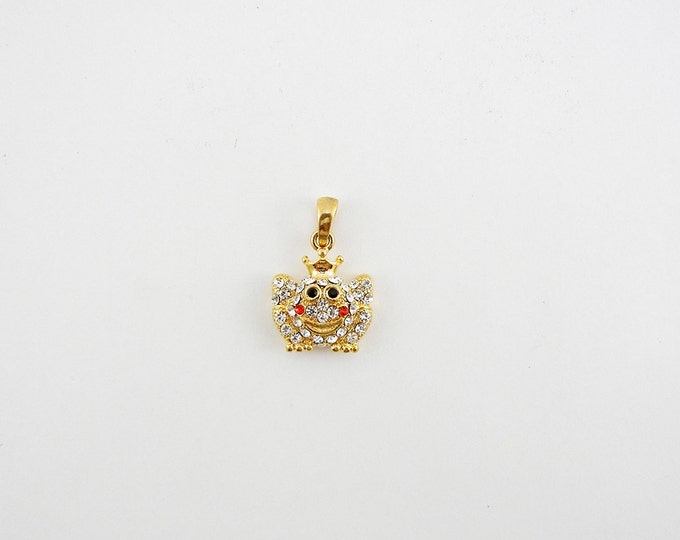 Small Gold-tone Frog Pendant Rhinestone Encrusted