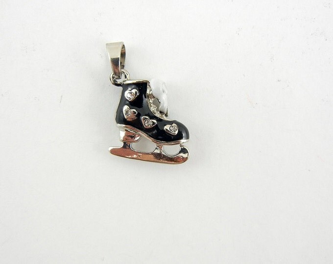 Ice Skate Pendant Silver-tone Black Epoxy Dimensional