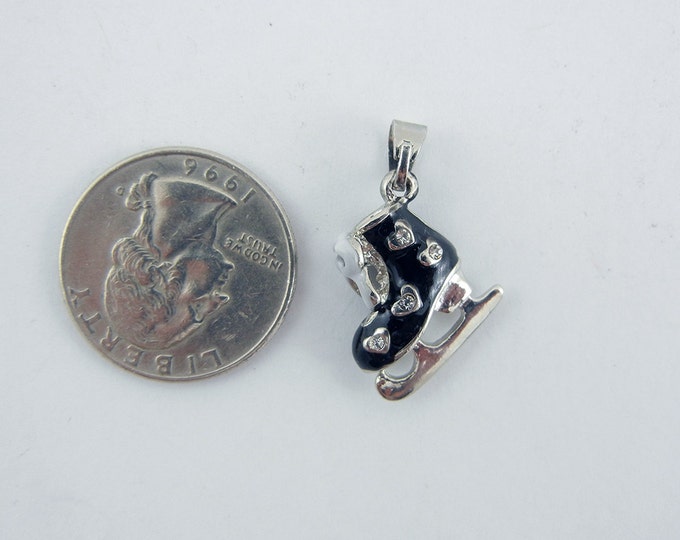 Ice Skate Pendant Silver-tone Black Epoxy Dimensional