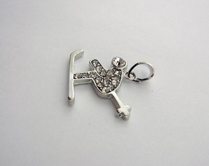 Silver-tone Rhinestone Downhill Skier Pendant