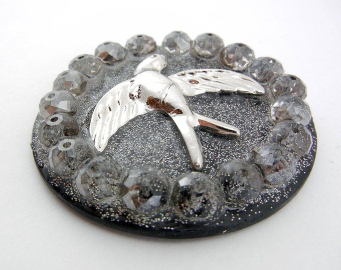 Large Round Resin Silver-tone Flying Bird Pendant