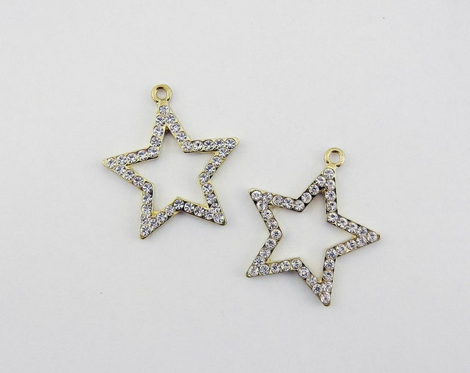 Pair of Celestial Rhinestone Outline Star Charms Gold-tone