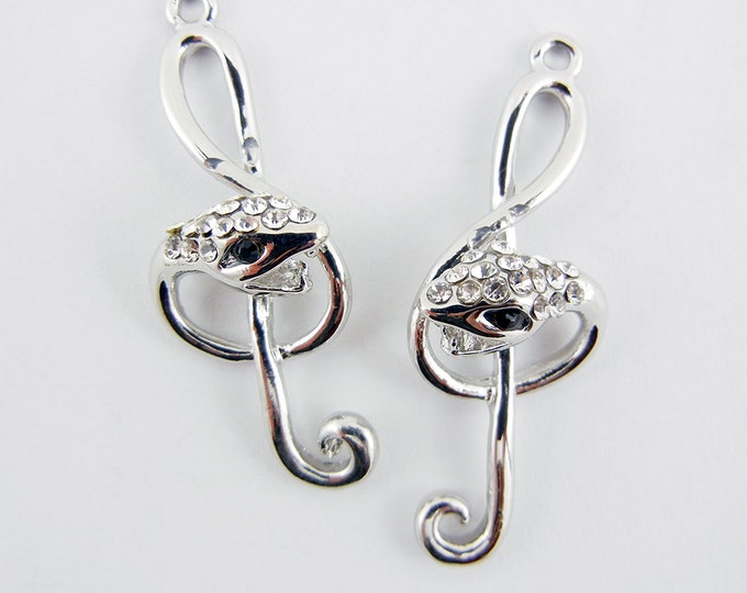 Pair of Rhinestone Accented Snake G Clef Pendant Silver-tone